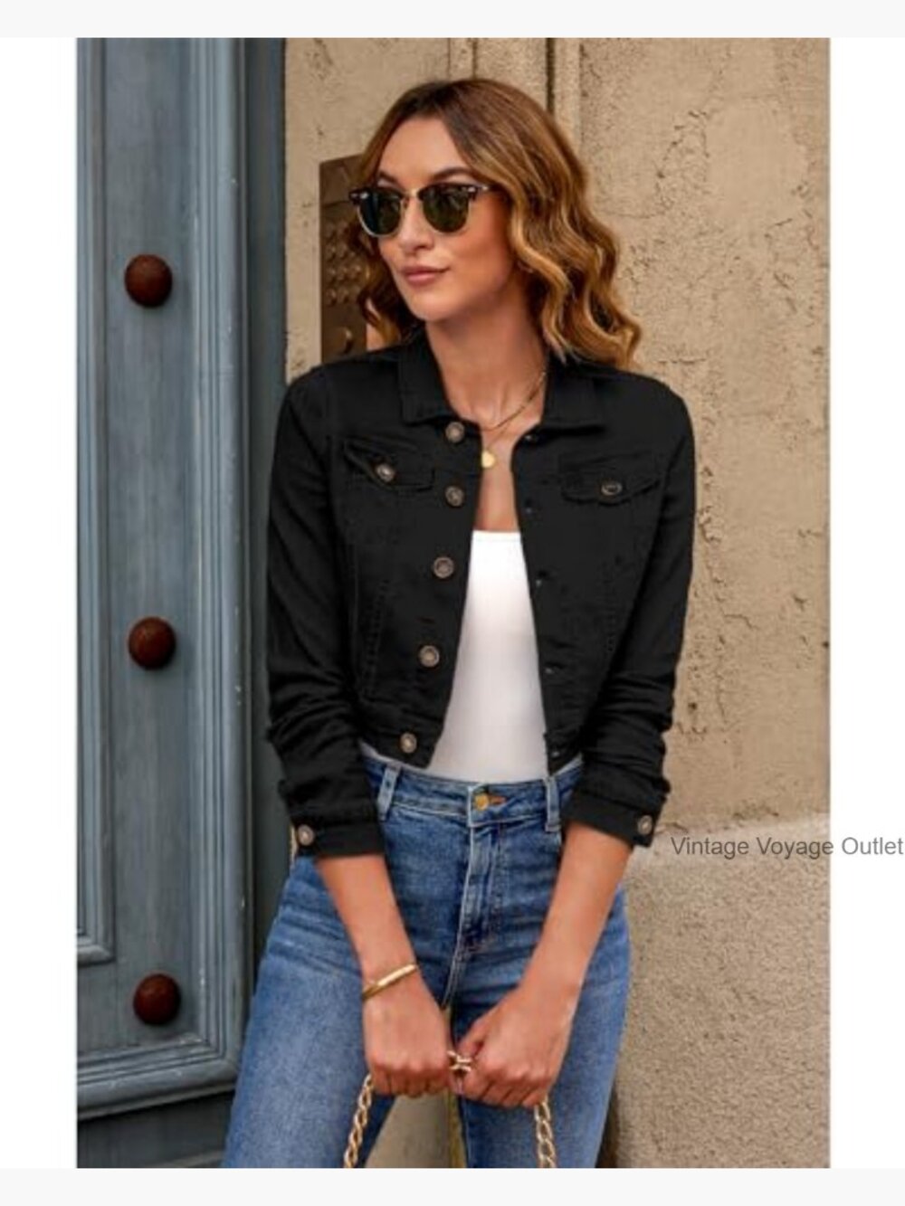 Cropped Denim Jacket Women's Stretchy Fitted Lightweight Shacket with Pockets - Picture 3 of 7